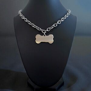 Silver Dog Bone Pendant Necklace